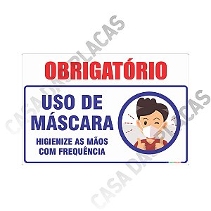 Placa Uso De Máscara 20X30CM PVC 1MM