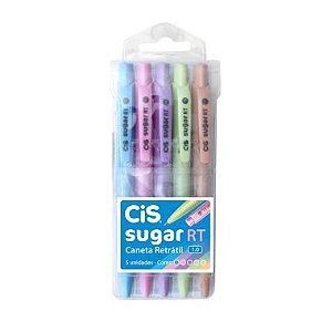 Caneta Esferográfica CiS sugar RT 1.0 C/5 Cores Pastel