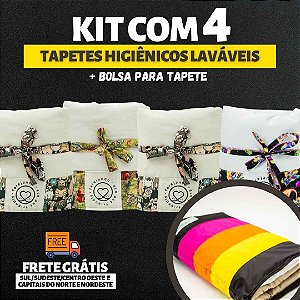 Kit 4 Tapetes - Tecido Branco - Tamanho M + Bolsa para tapete