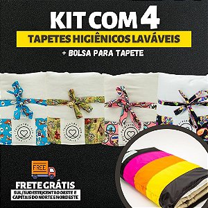 Kit 4 Tapetes - Tecido Branco - Tamanho P + Bolsa para tapete