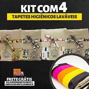 Kit 4 Tapetes - Tecido Bege - Tamanho M + Bolsa para tapete
