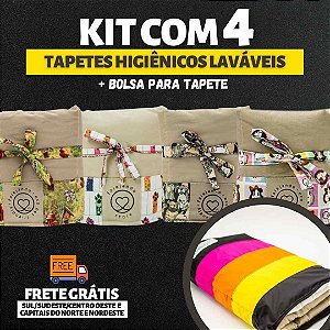 Kit 4 Tapetes - Tecido Bege - Tamanho P + Bolsa para tapete