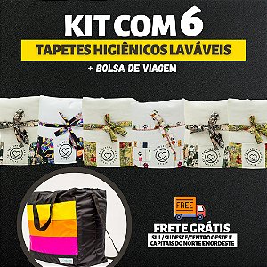 Kit 6 Tapetes - Tecido Branco - Tamanho P + Bolsa para viagem