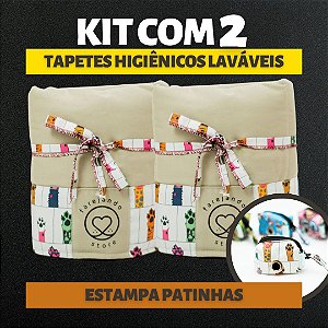 Kit 2 Tapetes - Patinhas - Bege - G + Porta Saquinho