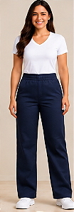 CALÇA FEMININA DE BRIM COM ELÁSTICO – PRETO, BRANCO E MARINHO | ELI UNIFORMES