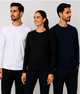 Camiseta Unissex Básica 100% Algodão Manga Longa para Uniforme Profissional