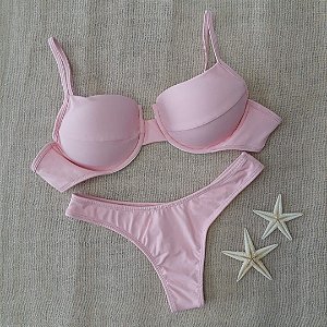 Biquíni Aro Meia Taça Asa delta - Rosa bebê