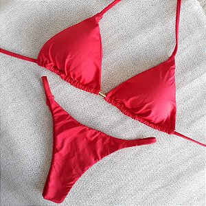 Biquíni Cortininha Calcinha Fita - Vermelho
