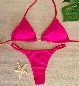 Biquíni Cortininha Calcinha Fita - Pink