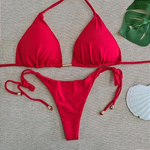 Biquíni Cortininha embutido Lacinho - Vermelho