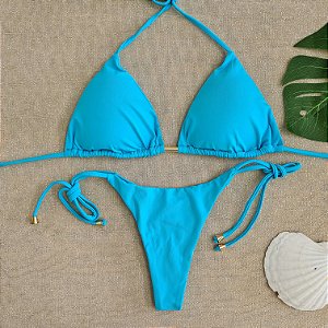 Biquíni Cortininha embutido Lacinho - Azul Bebê