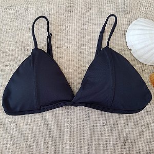 Top Biquíni Fixo com Bojo Removível Alças de Regulagem - Preto - M