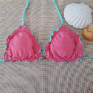 Top Biquíni Ripple Frufru Dupla Face - Rosa e Verde Agua - P