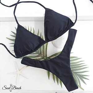 Biquíni Cortininha Asa Delta Elástico embutido- Preto