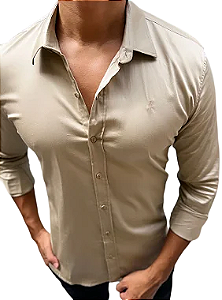 Camisa ML Zip OFF / Zikani Branca Acetinada - modelagem Slim