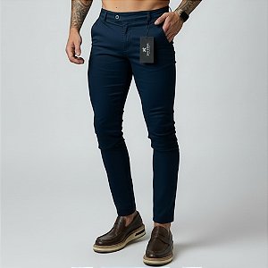 Calça Alfaiataria Skinny Cós Italiano: Azul Marinho