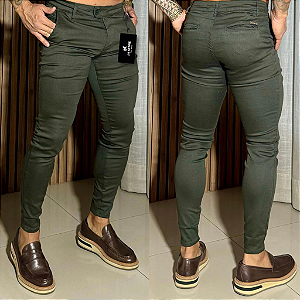Calça Alfaiataria Skinny Cós Italiano: Verde Militar Escuro