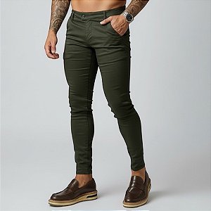 Calça Alfaiataria Skinny Cós Italiano: Verde Militar Escuro