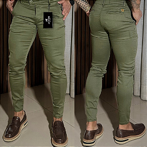 Calça Alfaiataria Skinny Cós Italiano: Verde Militar