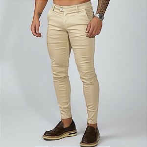 Calça Alfaiataria Skinny Cós Italiano: Bege