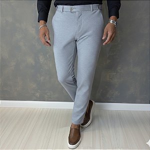 Calça Alfaiataria Slim Cinza Com Regulagem Lateral