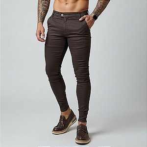 Calça Alfaiataria Skinny Cós Italiano: Marrom Café