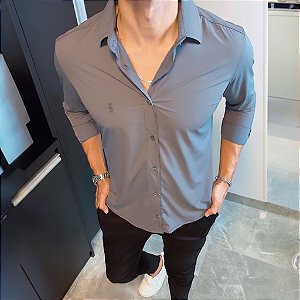 Camisa Social Tecnológica Cinza Chumbo