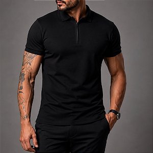 Camisa Polo Ziper Black