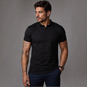 Camisa Polo Ziper Black