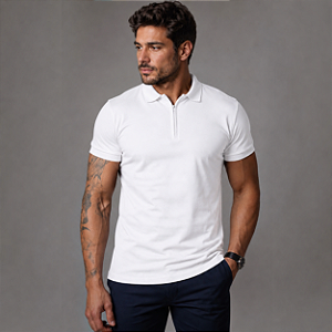 Camisa Polo Ziper Branca
