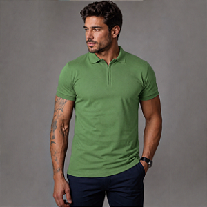 Camisa Polo Ziper Verde