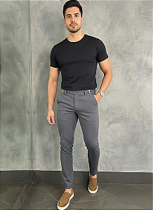 Calça Alfaiataria Skinny Chumbo Com Regulagem Lateral