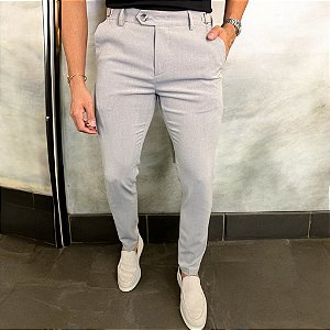 Calça Alfaiataria Skinny Cinza Com Regulagem Lateral