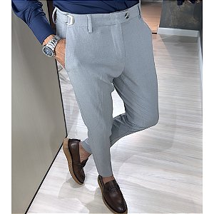 Calça Alfaiataria Skinny Cinza Com Regulagem Lateral