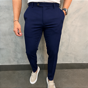 Calça Alfaiataria Slim Verona Azul Marinho com Aperto na Lateral