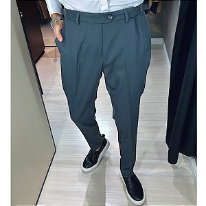 Calça Alfaiataria Slim Chumbo com Ajuste na Lateral Manual
