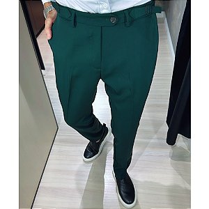 Calça Alfaiataria Slim Verde Escuro com Ajuste na Lateral Manual
