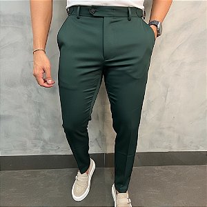 Calça Alfaiataria Slim Verde Escuro com Ajuste na Lateral Manual
