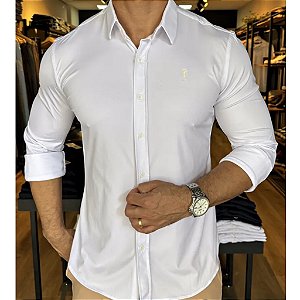 Camisa Slim Fit Branca Ultra Elástica