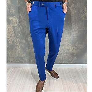 Calça Alfaiataria Slim Azul Royal Com Regulagem Lateral