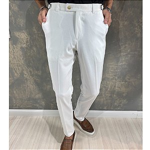 Calça Alfaiataria Slim Off White Com Regulagem Lateral