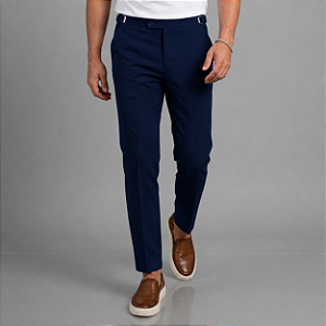 Calça Alfaiataria Slim Viena Azul Marinho Com Ajuste Lateral