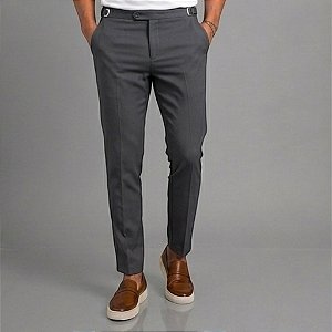 Calça Alfaiataria Slim Viena Chumbo Com Regulagem Lateral