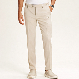 Calça Alfaiataria Atenas Slim Areia Com Regulagem Lateral