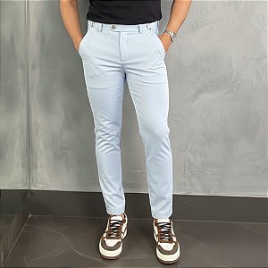 Calça Alfaiataria Atenas Slim Azul Claro BB Com Regulagem Lateral
