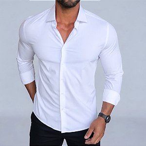 Camisa Slim Fit Tecnologica Branca Manga Longa Fibra De Bambu