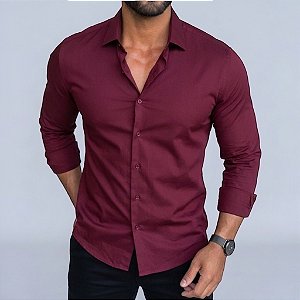 Camisa Slim Fit Tecnologica Bordô Manga Longa Fibra De Bambu
