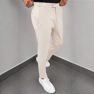 Calça Alfaiataria Slim Viena Areia Com Regulagem Lateral