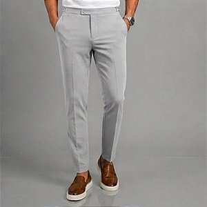 Calça Alfaiataria Slim Viena Cinza Com Regulagem Lateral