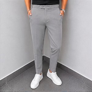 Calça Alfaiataria Slim Viena Cinza Com Regulagem Lateral